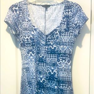 Blue and white print dress